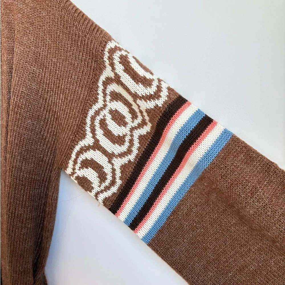 Vintage Ades of California Brown Knit Belted Cardigan Sweater Medium - Picture 8 of 11